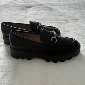 Chelsea & Violet NEW Leather Horse Bit Loafers Black Sz 8.5 Lug Sole Chunky